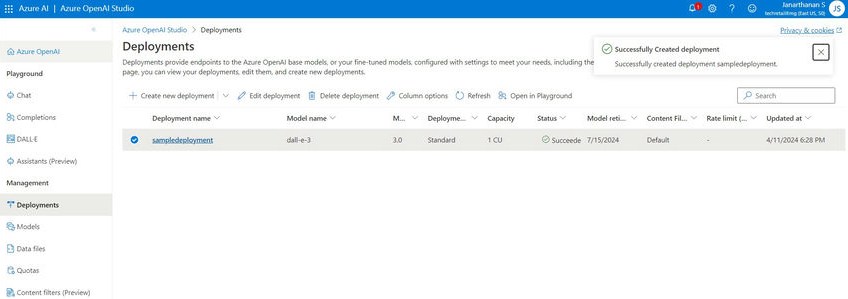 Sample deployment created successfully
